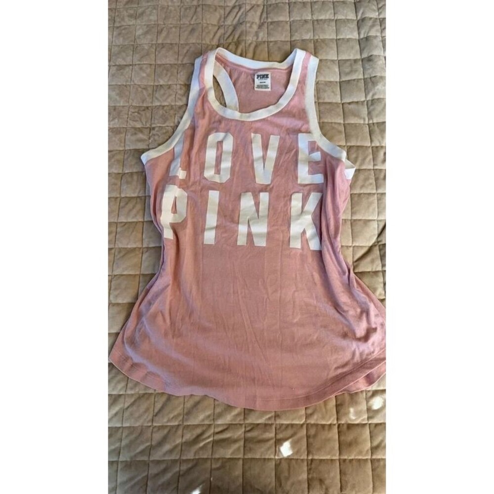VS PINK blush pink sleeveless graphic tank top Y2K sporty size M